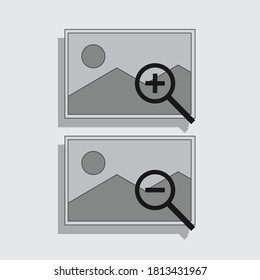 tool icon for zooming in on a photo and zooming out on a white background