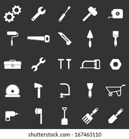 Tool icons on black background, stock vector