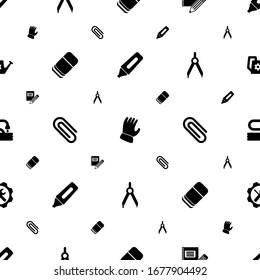 tool icons pattern seamless. Included editable filled Marker, Garden gloves, Stationery, Eraser, Paperclip, Compasses, Garden hose, Repair service icons. tool icons for web and mobile.