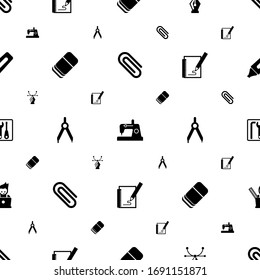 Symbol-Muster nahtlos. Einschließlich bearbeitbarer Büroklammer, Nähen, Vektorillustration, Radiergummi, Kompasse, Sketching, Reparaturkit, Grafikdesign-Symbole. Werkzeugsymbole für Web und Mobile.
