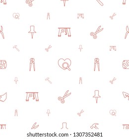 tool icons pattern seamless white background. Included editable line cargo crane, heart search, hummer, pin, pliers, scissors, sponge, trowel icons. tool icons for web and mobile.