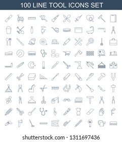tool icons. Trendy 100 tool icons. Contain icons such as clean brush, watering can, wrench, pencil, hair brush, stapler, ruler, gardening tool, axe. icon for web and mobile.