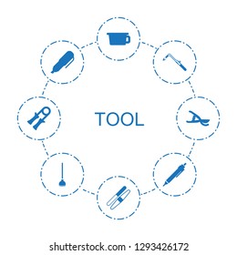 tool icons. Trendy 8 tool icons. Contain icons such as pot, sawing, blowtorch, pen, hoe, sport expander, garden tools. tool icon for web and mobile.