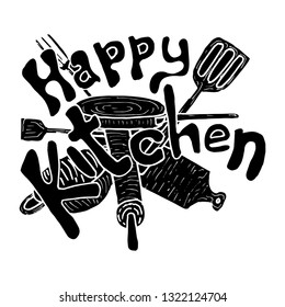 tool illustration in the happy kitchen in silhouette with dots - vector