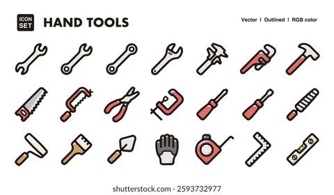 Tool illustration icon set.Simple vector outlines, clipart for graphic design.