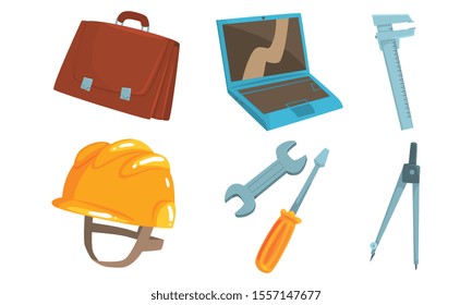 Tool kit engineer and repairman. Vector illustration.