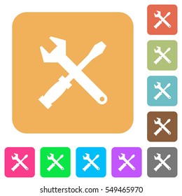Tool kit icons on rounded square vivid color backgrounds.