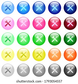 Tool kit icons in set of 25 color glossy spherical buttons
