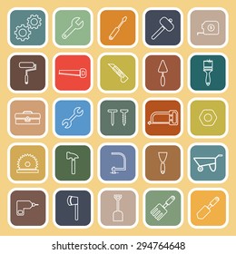 Tool line flat icons on yellow background, stock vector