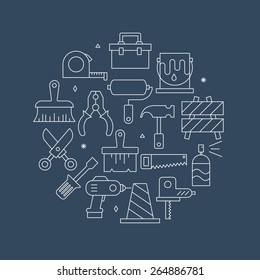 Tool line icon circle set