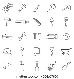 Tool line icons on white background, stock vector