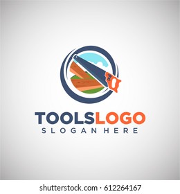 Tool Logo Vector template in Saw Concept. Saw Icon with circle badge. Vector Illustration