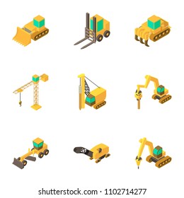 Tool machine icons set. Cartoon set of 9 tool machine vector icons for web isolated on white background