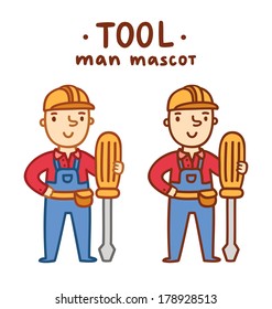Tool man mascot in two outline variations, vector illustration