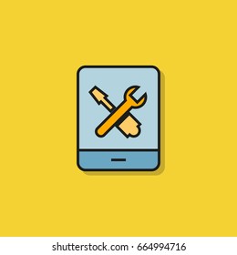 tool in mobile phone icon on yellow background