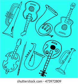 Tool music in doodles vector art hand draw