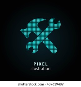 Tool - pixel icon. Vector Illustration. Design logo element. Isolated on black background. It is easy to change to any color.