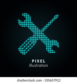 Tool - pixel icon. Vector Illustration. Design logo element. Isolated on black background. It is easy to change to any color.