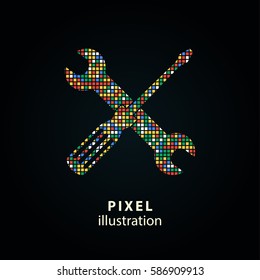 Tool - pixel icon. Vector Illustration. Design logo element. Isolated on black background. It is easy to change to any color.