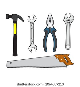 Tool repair collection. Contours of the house from tools. Vector image