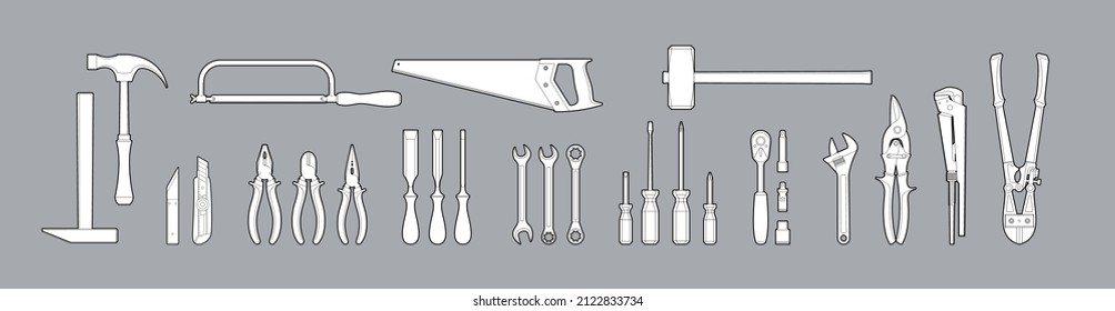 tool repair icons set. locksmith and carpentry tools - vector illustration. concept - fixing faults