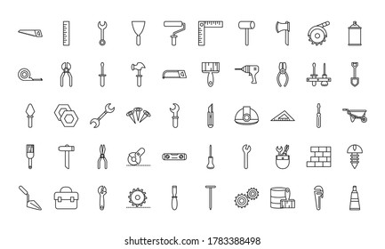 herramientas reparación mantenimiento y equipo de construcción iconos ajustar el estilo de línea icono ilustración vectorial