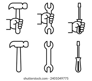 conjunto de iconos simple de herramientas y reparaciones