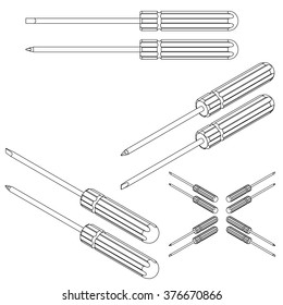 tool screwdriwer  line drawing isometric set