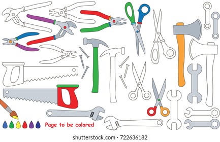 Tool Set to be colored, the coloring book for preschool kids with easy educational gaming level.