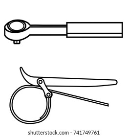 Tool set, clamp, key, line, pattern, set, tool, sticker, separately on a white background