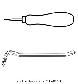 Tool set, hand tool, awl, line, pattern, set, tool, sticker, separately on a white background