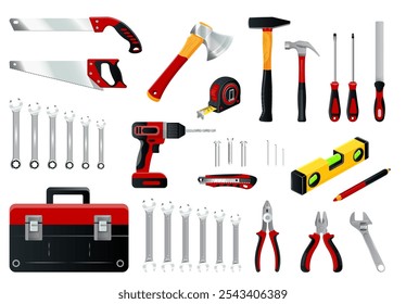 Tool set and instruments in a neat arrangement. Vector illustration