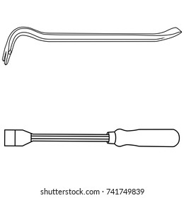 Tool set, screwdriver, hand tool lines, pattern, set, tool, sticker, separately on a white background