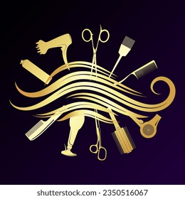 Tool set for stylist hairstyles and beautiful curls of hair. Unique design for hair stylist and beauty salon