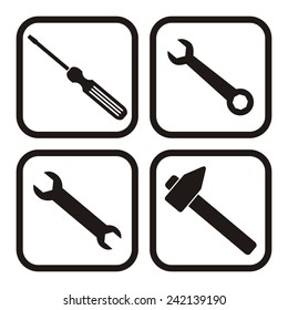 tool, set symbols, icons, button, collectiion of four tools