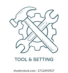 Tool Setting Hammer Wrench Gear Repair Maintenance Construction Service Work Hand Drawn Icon