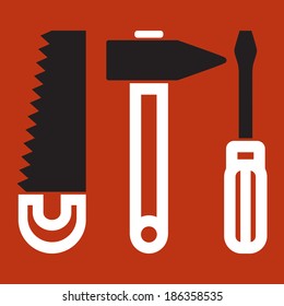 Tool silhouettes, isolated on color background.