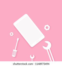 tool and smartphone. vector illustration. mobile repair