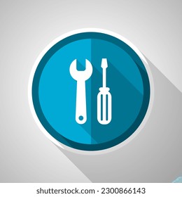 Tool symbol, flat design vector blue icon with long shadow