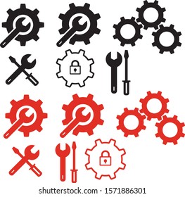 tool symbol and a gear flat icon