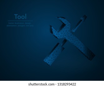 Tool symbol low poly vector illustration, instrument polygonal icon, Wrench and screwdriver concept illustration, dark blue background