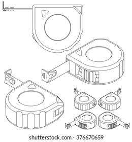 tool tape measure/roulette line drawing isometric set