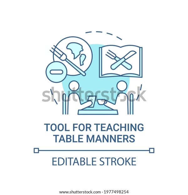 Tool for teaching table manners concept icon.\
Giving students knowledge about how to be polite. Eating meal idea\
thin line illustration. Vector isolated outline RGB color drawing.\
Editable stroke