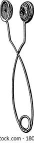 A tool that is generally used to grab or pick things or objects, instead of lifting them with hand, vintage line drawing or engraving illustration.
