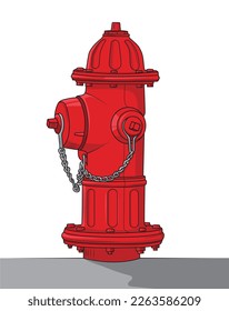 Tool used by firefighters for extinguishing flames.Closeup of  bright red fire hydrant isolated vector illustration on white background. Firefighter equipment in realistic style