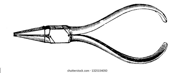 A tool used to compress materials. Can be used to tighten a ferrule or close chain links, such as those used to make jewelers or chainmail, vintage line art illustration. Bicycle Accessories - 1900