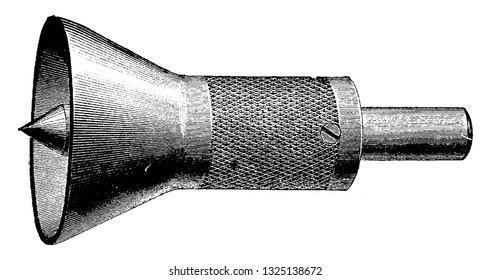 It is a tool used to mark the center of a point, usually used to mark the center of a hole while drilling holes, vintage engraved line art illustration. Bicycle Accessories - 1900