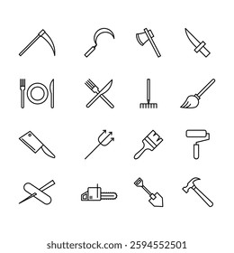 Tool and Utensil Icon Set Of Vector