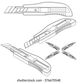 tool utility knife line drawing isometric set