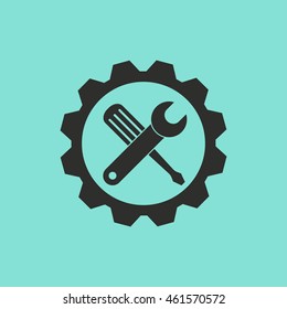 Tool vector icon. Black illustration isolated on green background for graphic and web design.